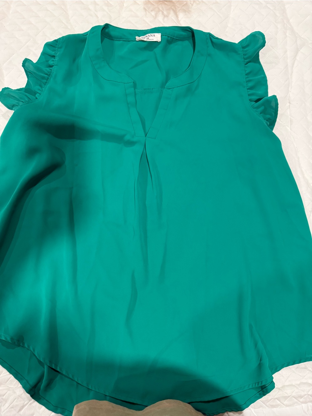Zenana Outfitters Teal Ruffle Sleeve Split-Neck Blouse